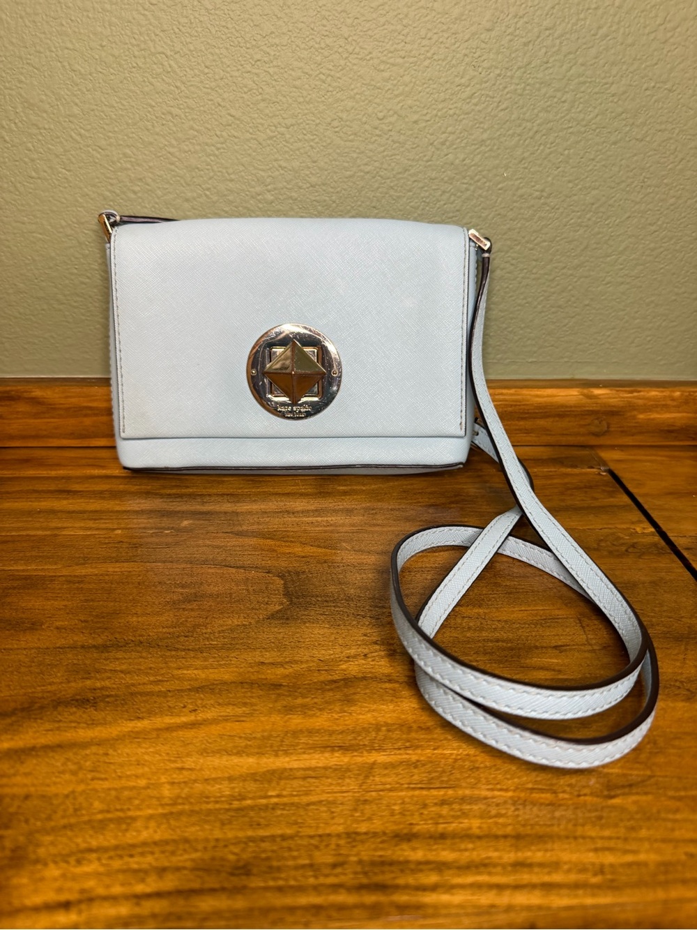 kate spade Light Blue Crossbody Bag with Gold Medallion